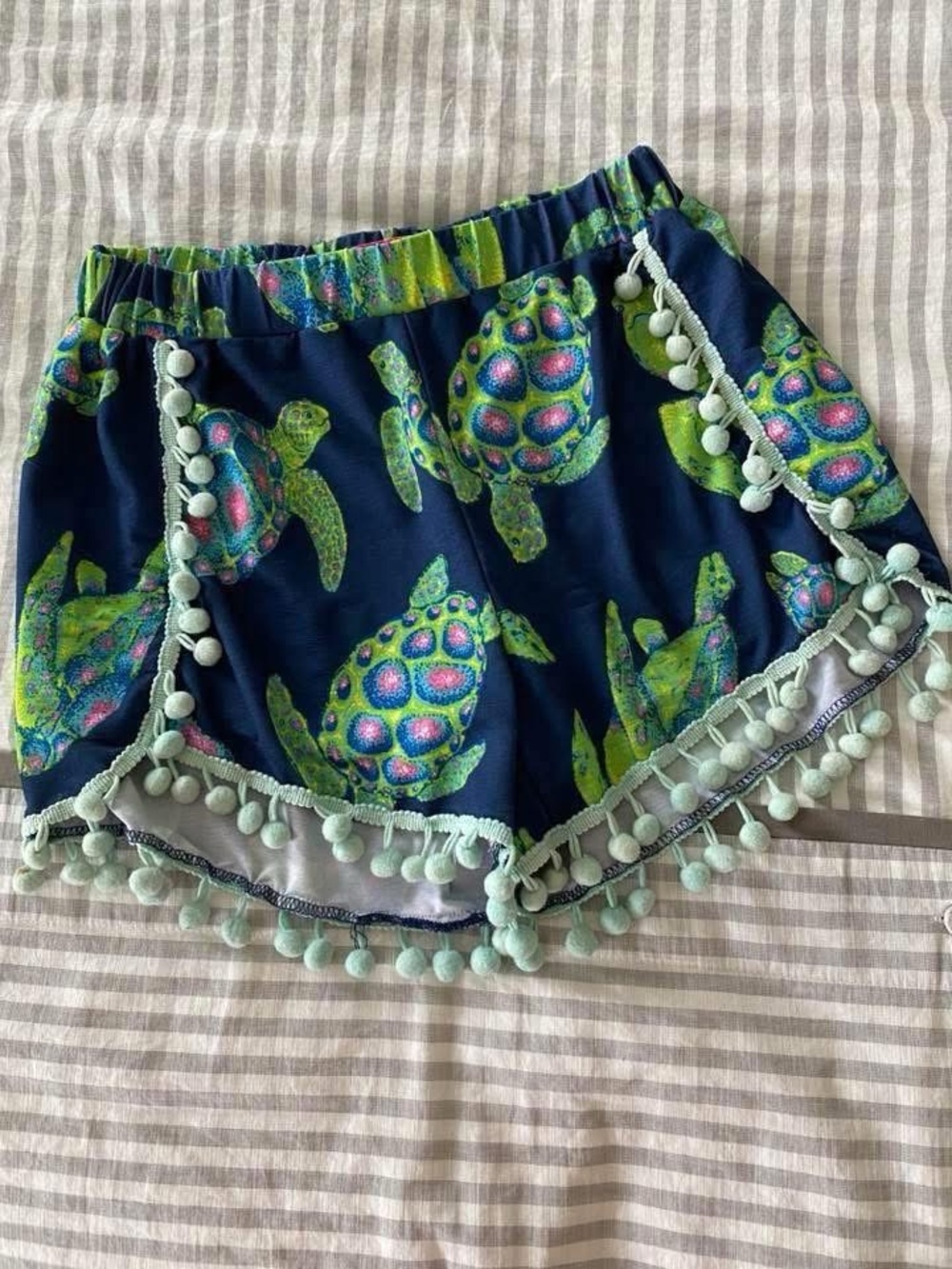 Simply Southern Navy Blue Girls Pom Pom Turtle Print Shorts